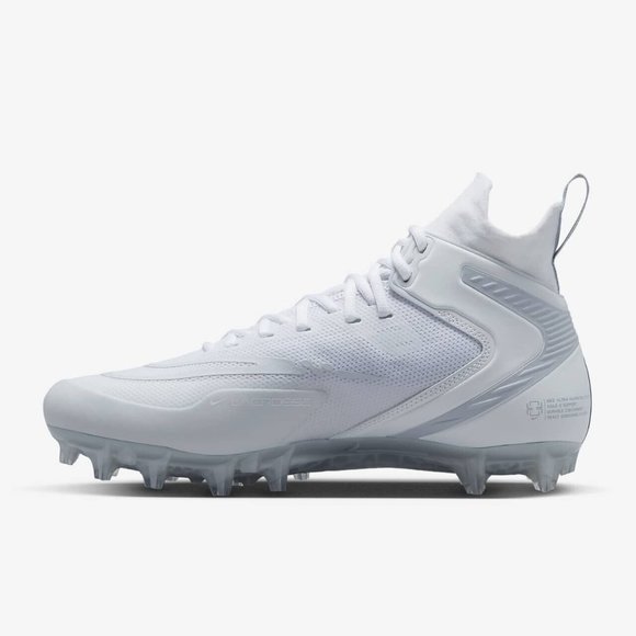New Nike Alpha Huarache 8 Elite Lacrosse Cleats White/Grey CW4440-110 - Picture 3 of 9